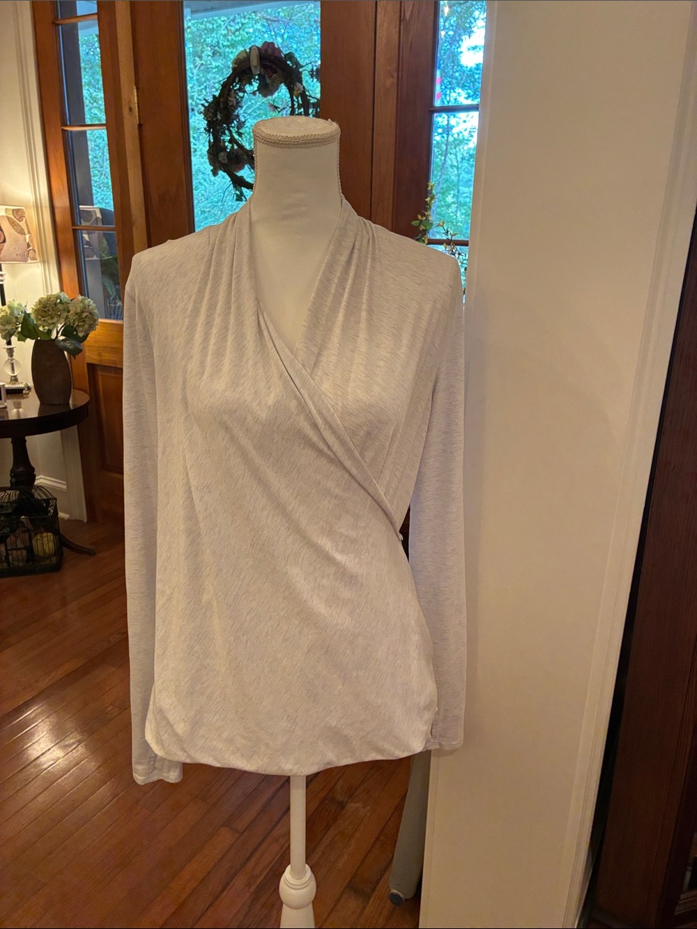 lululemon athletica White and Grey Wrap-Front Long Sleeve Top